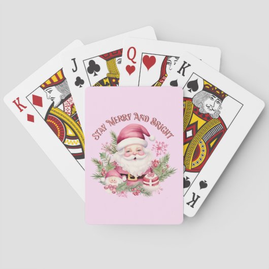 Vrolijk en helder - Roze Kerstman Pokerkaarten (Achterkant)