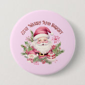 Vrolijk en helder - Roze Kerstman Ronde Button 7,6 Cm (Voorkant)