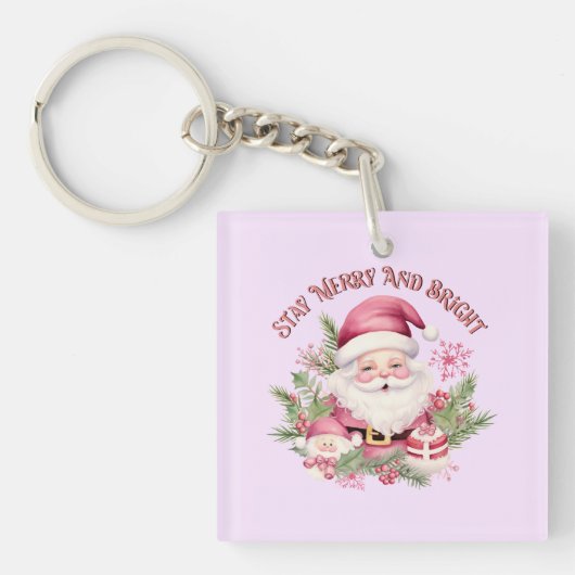 Vrolijk en helder - Roze Kerstman Sleutelhanger (Voorkant)