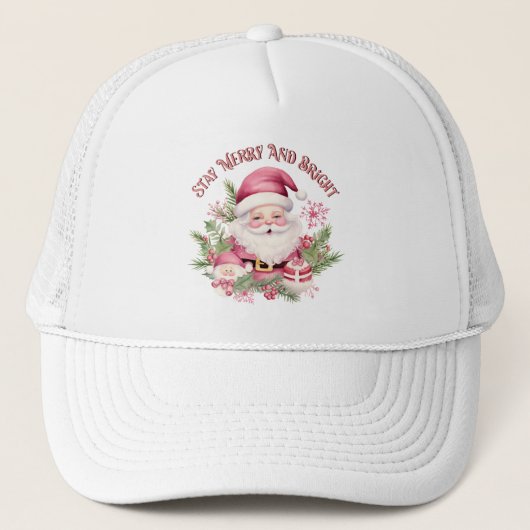 Vrolijk en helder - Roze Kerstman Trucker Pet (Voorkant)
