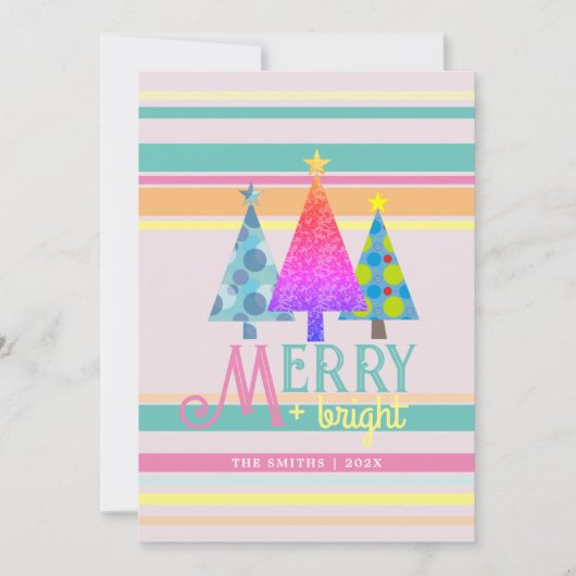 Vrolijk en helder roze kerstvakantie Kaart (Voorkant)