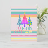 Vrolijk en helder roze kerstvakantie Kaart (Staand voorkant)