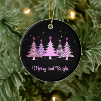 Vrolijk en helder roze Xmas Tree Black Ornament