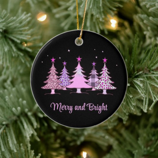 Vrolijk en helder roze Xmas Tree Black Ornament (Boom)