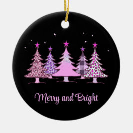Vrolijk en helder roze Xmas Tree Black Ornament