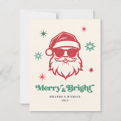 Vrolijk en helder Santa in zonnebril retro sterren Feestdagenkaart (Voorkant)