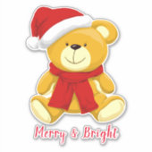 Vrolijk en helder schattig kerst teddybeer sticker (Voorkant)