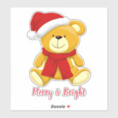 Vrolijk en helder schattig kerst teddybeer sticker (Vel)