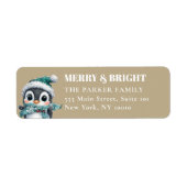 VROLIJK EN HELDER! Schattig, pinguïn met kerstmuts Etiket (Voorkant)