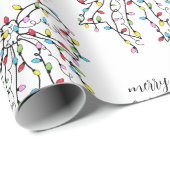 Vrolijk en helder Schattige lint kerstverlichting Cadeaupapier (Rol Hoek)