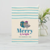 Vrolijk en helder Schattigee wintervogels kerst Feestdagenkaart (Staand voorkant)