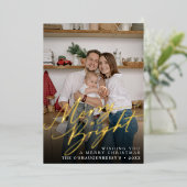 Vrolijk en helder script Kerstfoto Folie Feestdagenkaart (Staand Voorkant)