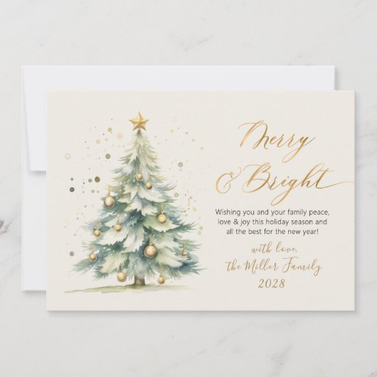 Vrolijk en helder script Waterverf kerstboom Feestdagenkaart (Voorkant)