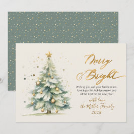 Vrolijk en helder script Waterverf kerstboom Feestdagenkaart