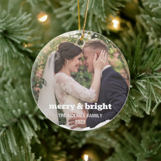Vrolijk en helder | Smart Christmas Couple Foto Keramisch Ornament (Boom)
