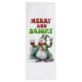 Vrolijk en helder sneeuwman wijn cadeautas (Achterkant)