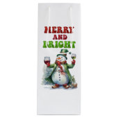 Vrolijk en helder sneeuwman wijn cadeautas (Voorkant)