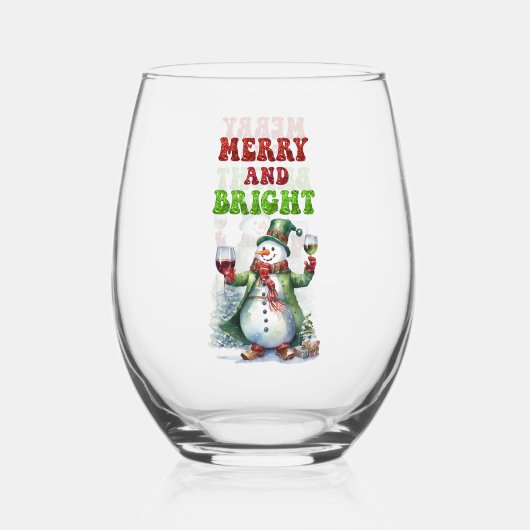 Vrolijk en helder sneeuwman wijnglas zonder voet (Voorkant)