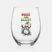 Vrolijk en helder sneeuwman wijnglas zonder voet (Achterkant)
