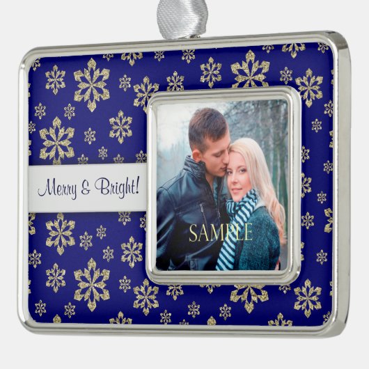 Vrolijk en helder sneeuwvlok Sjabloon Verzilverd Omlijst Ornament (Links)