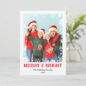 Vrolijk en helder sneeuwvlokken 1 Foto Kerstmis Feestdagenkaart (Staand voorkant)