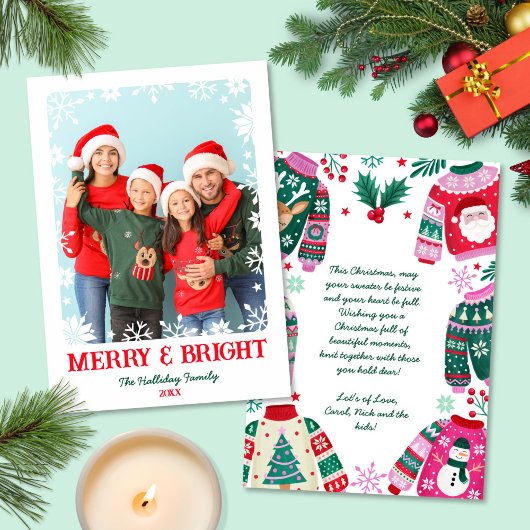 Vrolijk en helder sneeuwvlokken 1 Foto Kerstmis Feestdagenkaart