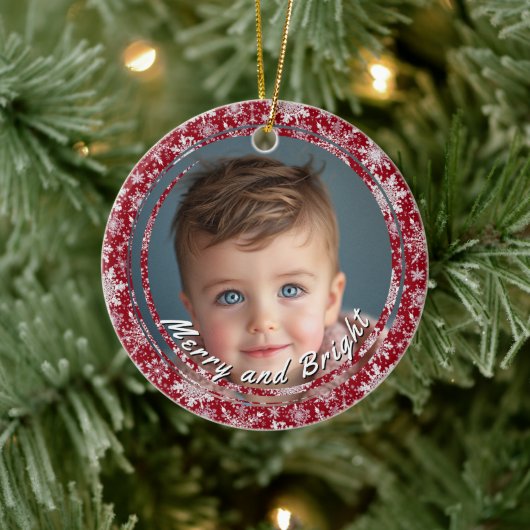 Vrolijk en helder sneeuwvlokken rood aangepaste ki keramisch ornament (Boom)