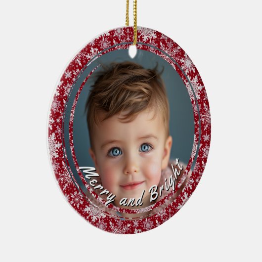 Vrolijk en helder sneeuwvlokken rood aangepaste ki keramisch ornament (Rechts)