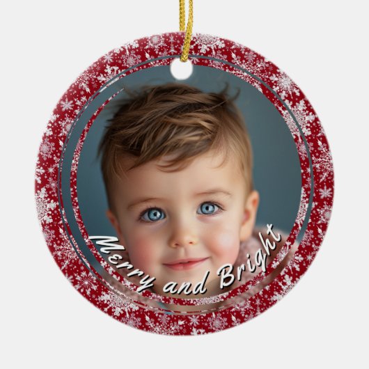 Vrolijk en helder sneeuwvlokken rood aangepaste ki keramisch ornament (Voorkant)