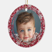 Vrolijk en helder sneeuwvlokken rood aangepaste ki keramisch ornament (Links)