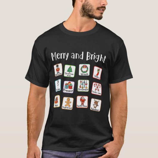 Vrolijk en helder spraaktherapeut AAC SLP Kerstmis T-shirt (Voorkant)