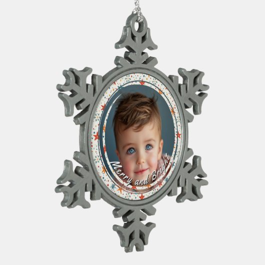 Vrolijk en helder sterren aangepaste kind foto tin sneeuwvlok ornament (Links)