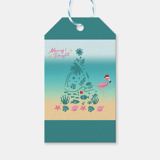 Vrolijk en helder strand Kerstmis Cadeaulabel (Voorkant)