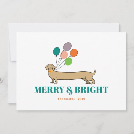 Vrolijk en helder teckel hond Kerstmis Feestdagenkaart (Voorkant)