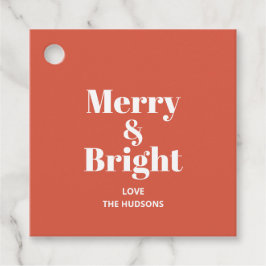 Vrolijk en helder terracotta rood goud modern tren bedankjes labels