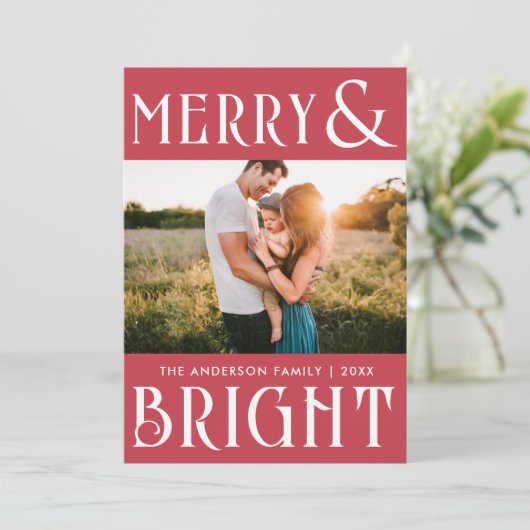 Vrolijk en helder trendy retro foto kerst feestdagenkaart (Staand voorkant)