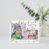 Vrolijk en helder, twee foto's, multi-kleur feestdagenkaart (Staand voorkant)