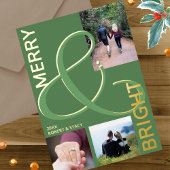 Vrolijk en helder typografie 3 foto groen goud folie feestdagenkaart