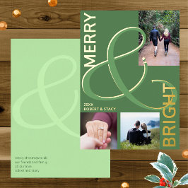 Vrolijk en helder typografie 3 foto groen goud folie feestdagenkaart