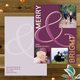 Vrolijk en helder typografie 3 foto Paarse Goud Folie Feestdagenkaart