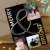 Vrolijk en helder typografie 3 foto zwart goud folie feestdagenkaart