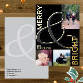 Vrolijk en helder typografie 3 foto zwart goud folie feestdagenkaart