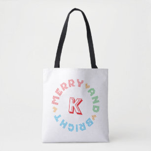 Vrolijk en helder typografie monogram Kerstmis Tote Bag