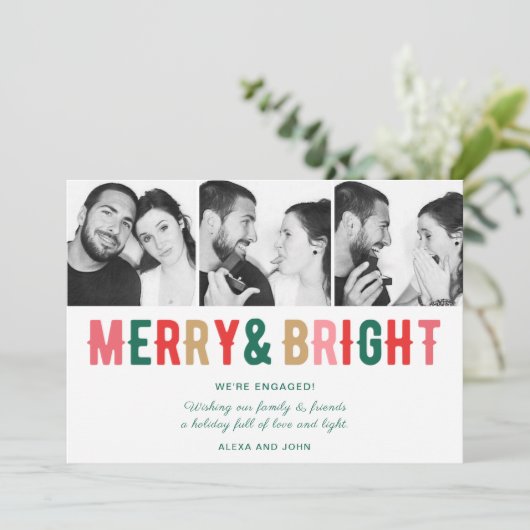 Vrolijk en helder Verloving Kerst Kaart (Staand voorkant)