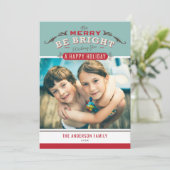 Vrolijk en helder vintage kerstfoto feestdagenkaart (Staand voorkant)