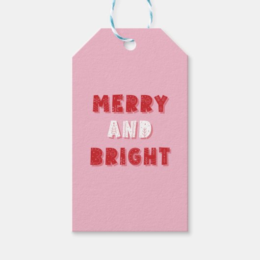 Vrolijk en helder, Vrolijk Kerstmis, Kerstmis, Roz Cadeaulabel (Voorkant)