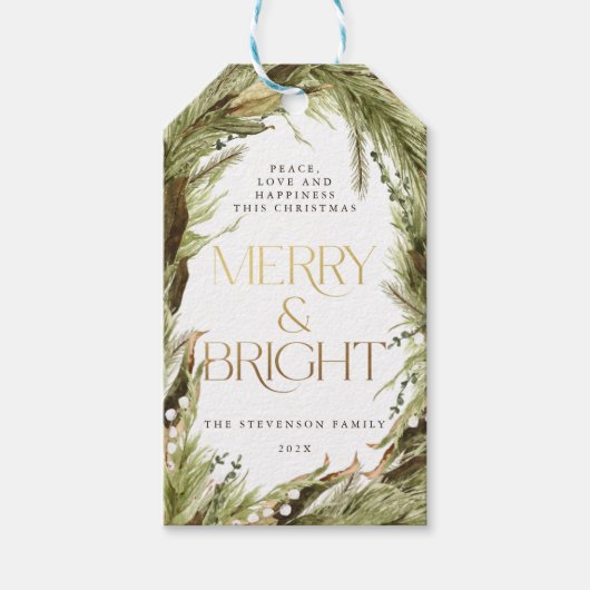 Vrolijk en Helder Waterverf Kerstkrans Cadeaulabel (Voorkant)