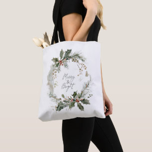 Vrolijk en Helder Waterverf Kerstkrans Tote Bag