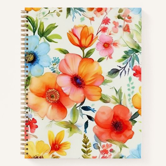 Vrolijk en helder Waterverf Poppy Floral Notitiebo Notitieboek (Voorkant)