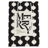 Vrolijk en helder zwart en goud vintage kerst medium cadeauzakje (Achterkant)